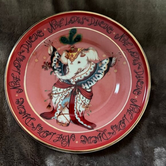 Phannapast  Anthropologie 12 Days of Christmas  Dessert Plate #9 Ladies Dancing - Picture 1 of 3